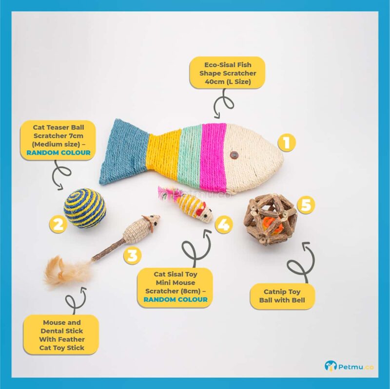 Petmu.co Best Value Cat Toys Combo Set B (Cat Teaser Toys with Bell, Set Mainan Kucing Murah) [5 Pcs] - Image 2