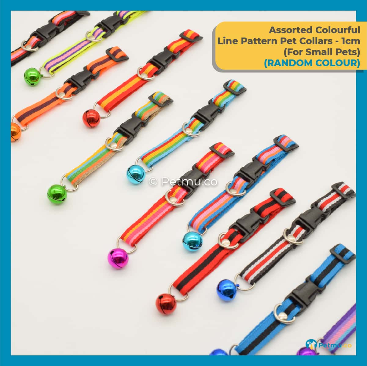 Petmu.co Assorted Colourful Line Pattern Style Pets Collar with Bell, Suitable for Cats & Small Dogs, Kitten