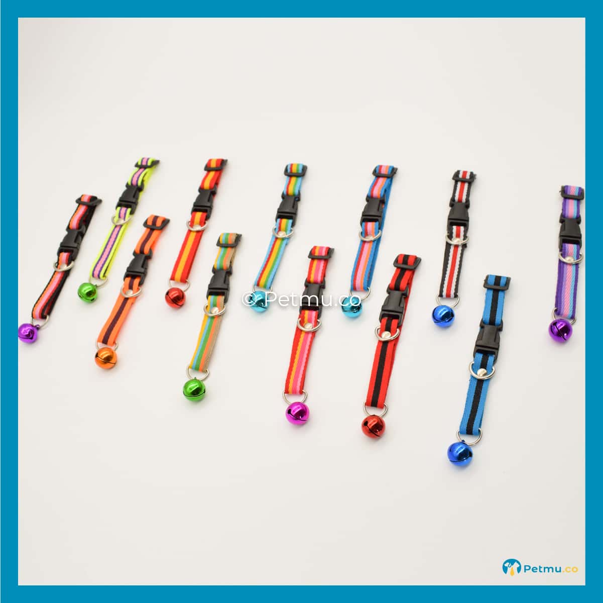 Petmu.co Assorted Colourful Line Pattern Style Pets Collar with Bell, Suitable for Cats & Small Dogs, Kitten (W=1cm) - Image 2