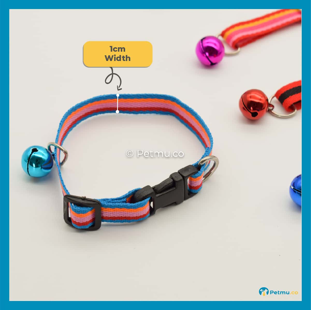 Petmu.co Assorted Colourful Line Pattern Style Pets Collar with Bell, Suitable for Cats & Small Dogs, Kitten (W=1cm) - Image 3