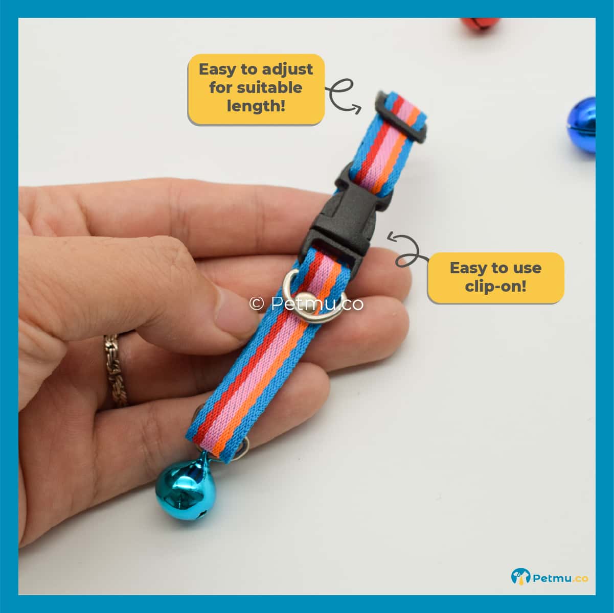 Petmu.co Assorted Colourful Line Pattern Style Pets Collar with Bell, Suitable for Cats & Small Dogs, Kitten (W=1cm) - Image 4