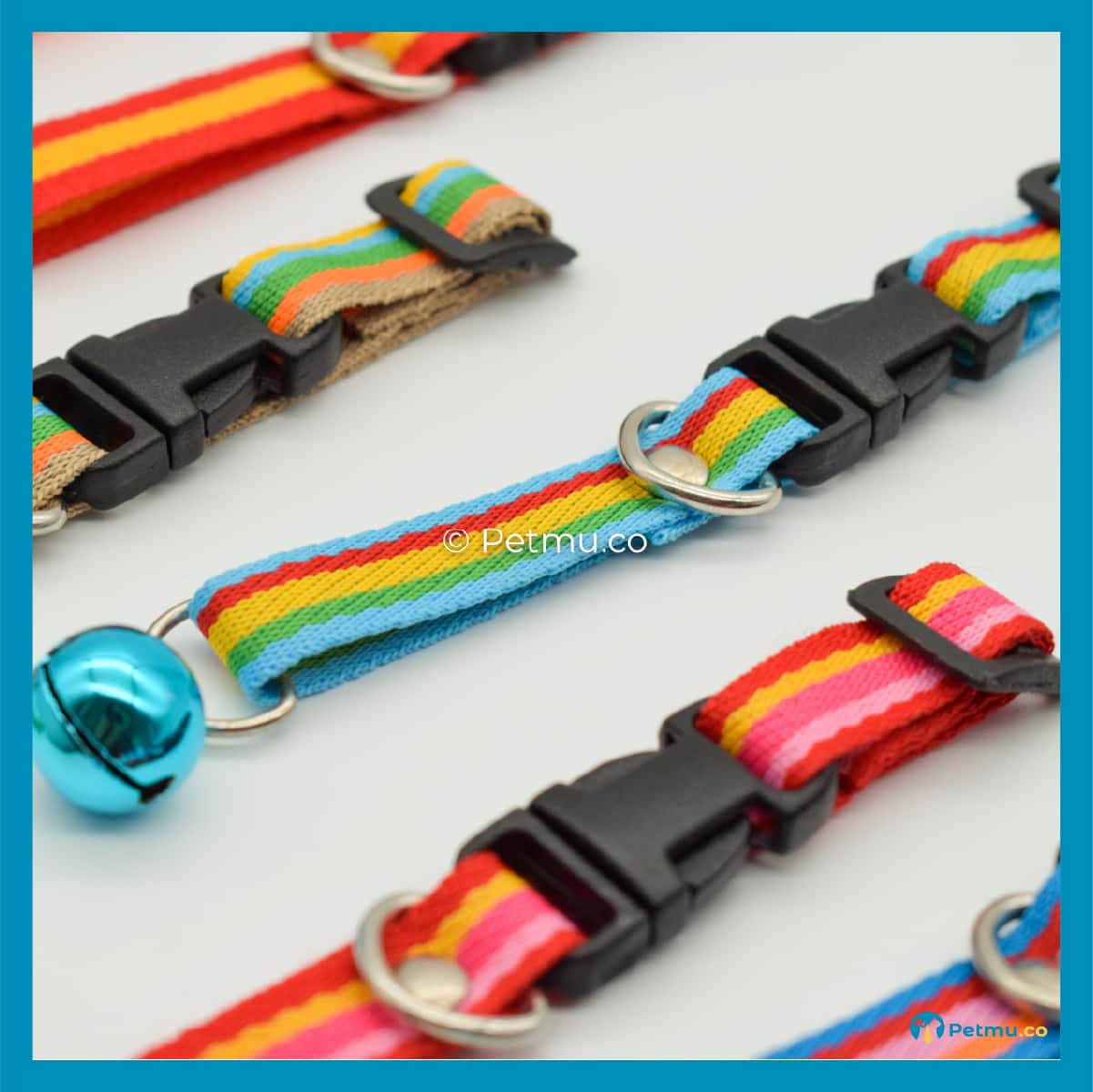 Petmu.co Assorted Colourful Line Pattern Style Pets Collar with Bell, Suitable for Cats & Small Dogs, Kitten (W=1cm) - Image 5