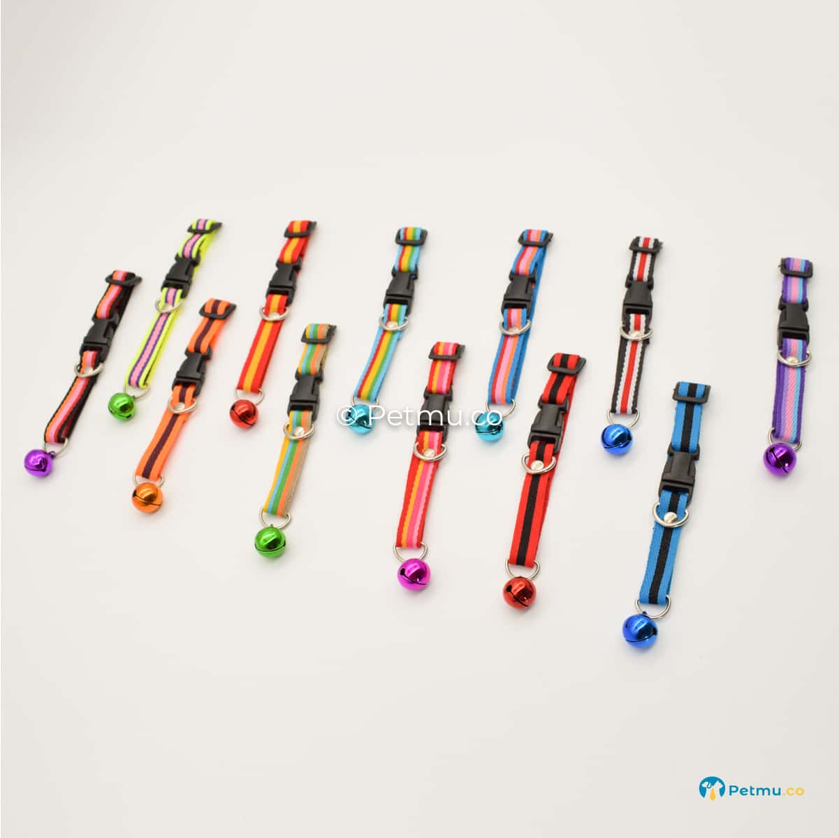 Petmu.co Assorted Colourful Line Pattern Style Pets Collar with Bell, Suitable for Cats & Small Dogs, Kitten (W=1cm) - Image 6