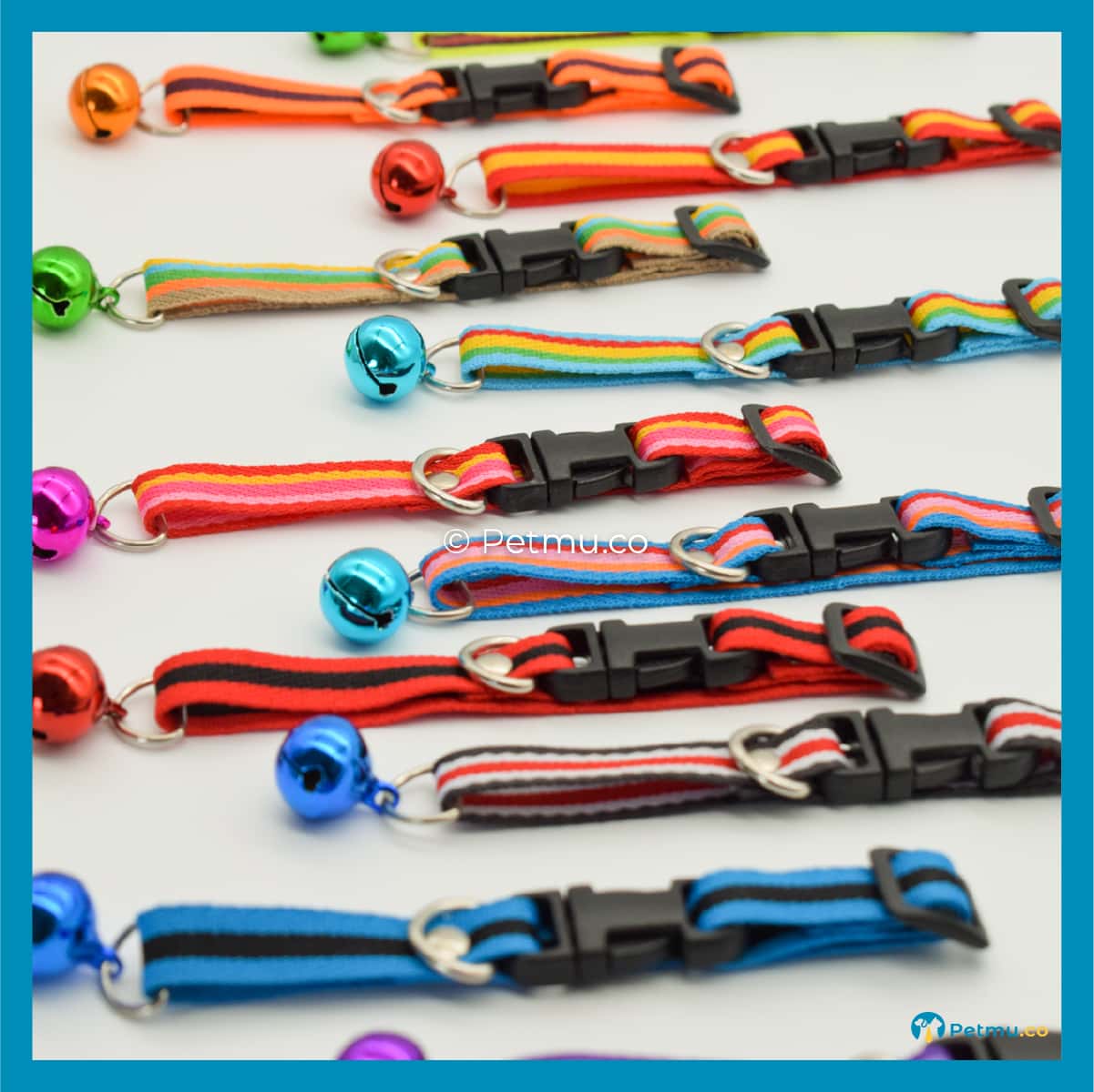 Petmu.co Assorted Colourful Line Pattern Style Pets Collar with Bell, Suitable for Cats & Small Dogs, Kitten (W=1cm) - Image 8