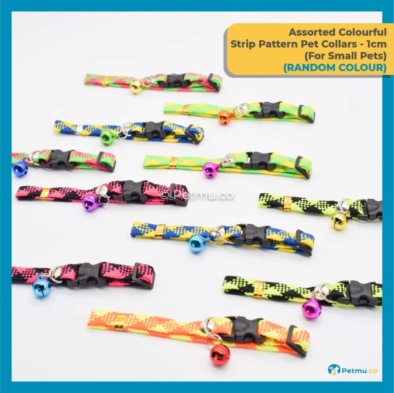 Petmu.co Assorted Colourful Stripe Pattern Style Pets Collar with Bell for Cats & Small Dogs, Kitten