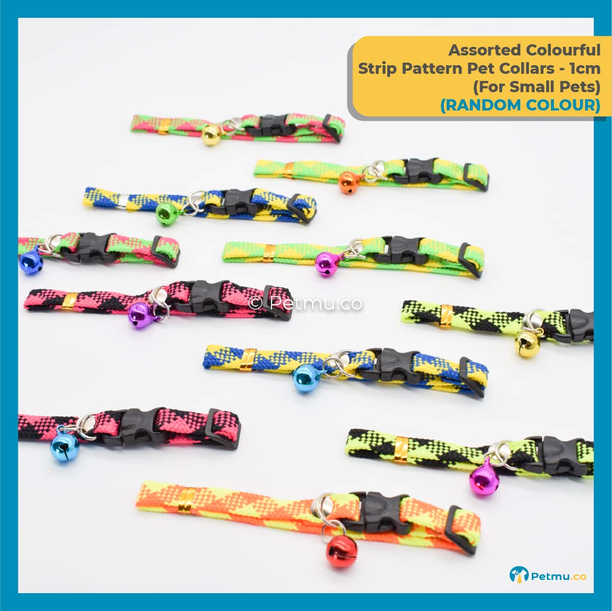Petmu.co Assorted Colourful Stripe Pattern Style Pets Collar with Bell for Cats & Small Dogs, Kitten