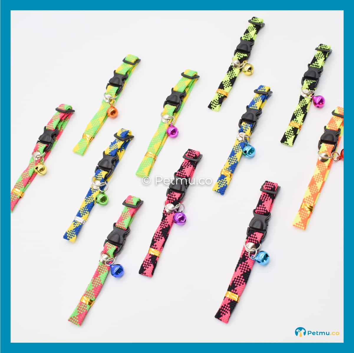 Petmu.co Assorted Colourful Stripe Pattern Style Pets Collar with Bell for Cats & Small Dogs, Kitten Rantai Kucing - Image 2