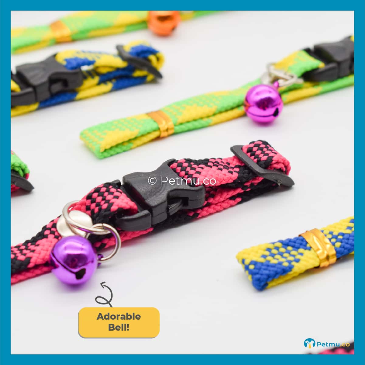 Petmu.co Assorted Colourful Stripe Pattern Style Pets Collar with Bell for Cats & Small Dogs, Kitten Rantai Kucing - Image 4