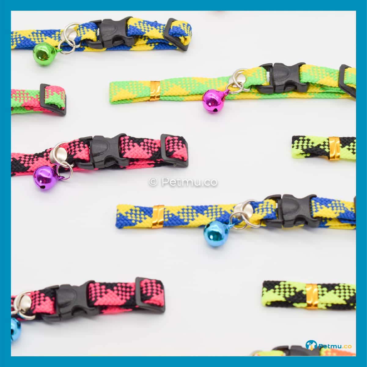 Petmu.co Assorted Colourful Stripe Pattern Style Pets Collar with Bell for Cats & Small Dogs, Kitten Rantai Kucing - Image 5