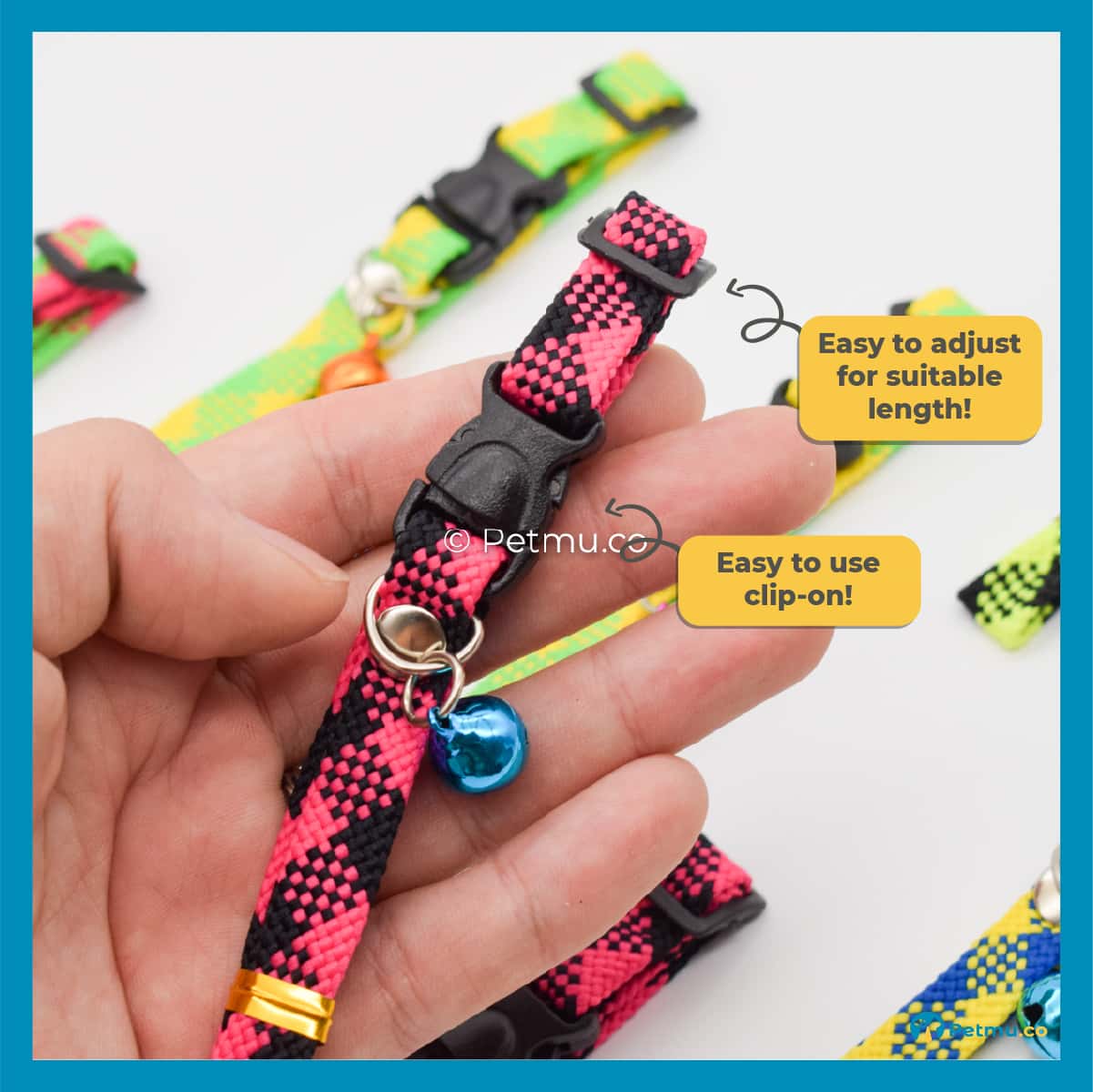 Petmu.co Assorted Colourful Stripe Pattern Style Pets Collar with Bell for Cats & Small Dogs, Kitten Rantai Kucing - Image 6