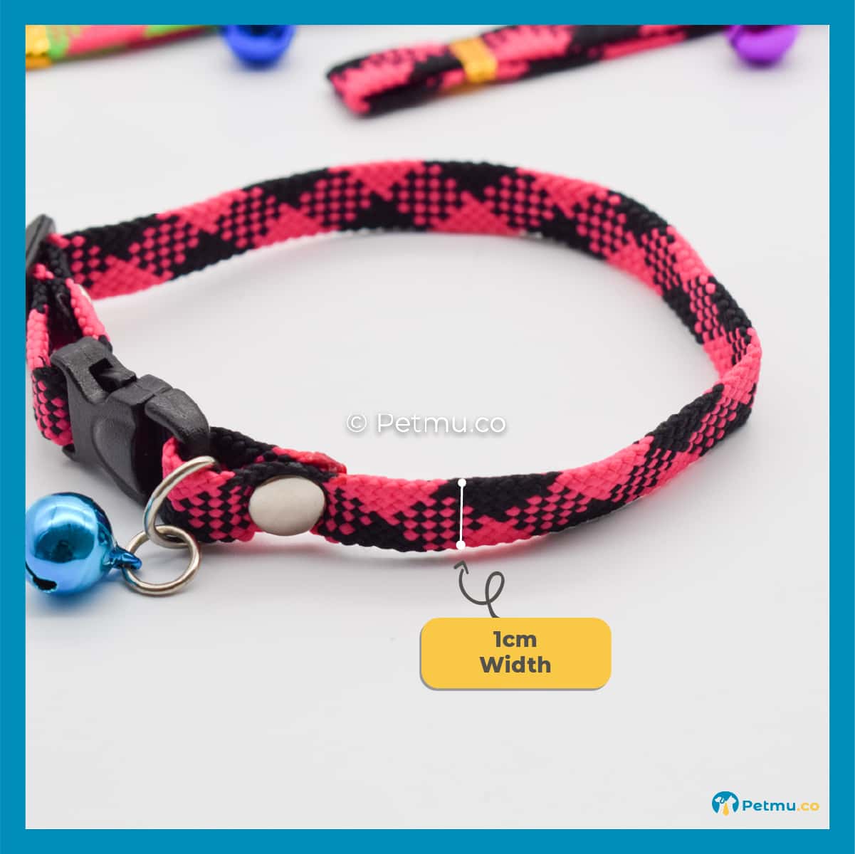 Petmu.co Assorted Colourful Stripe Pattern Style Pets Collar with Bell for Cats & Small Dogs, Kitten Rantai Kucing - Image 7