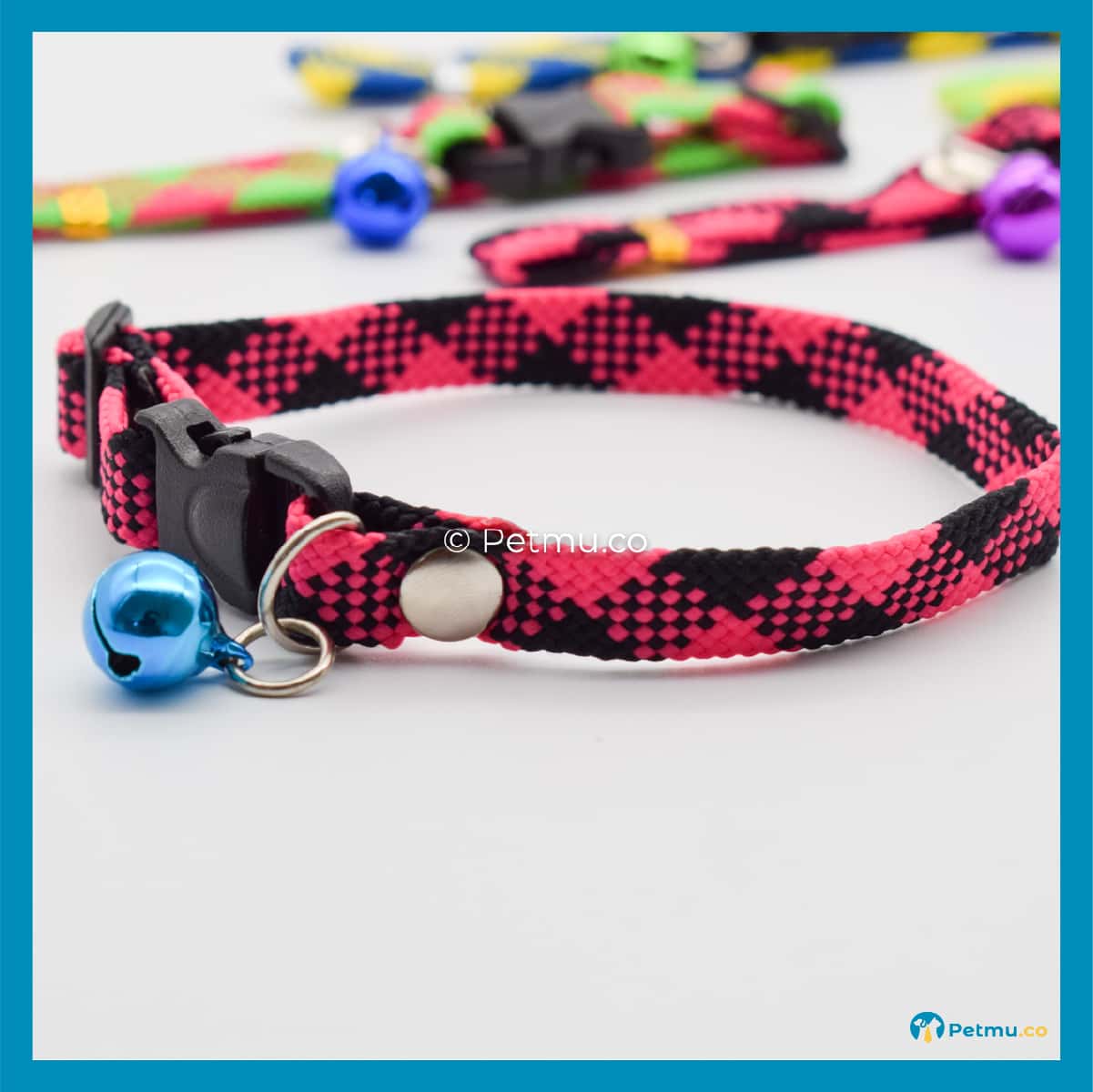 Petmu.co Assorted Colourful Stripe Pattern Style Pets Collar with Bell for Cats & Small Dogs, Kitten Rantai Kucing - Image 8