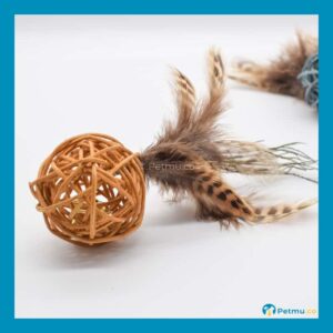 CT004-XM-02 Rattan Ball with Feather Cat Toy (4.5 x 11cm)