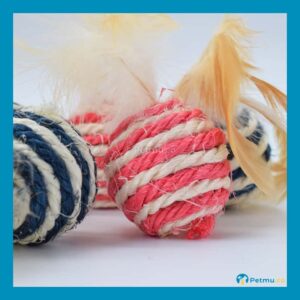 DS062-XM 2 Cat Sisal Toy Mini Ball Scratcher With Feather (4.5cm)