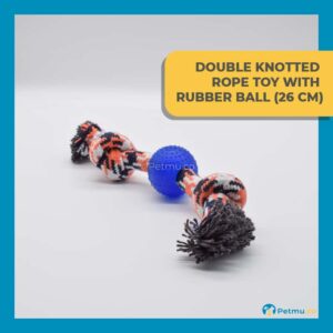 High Quality Double Knotted Rope Dog Toy With Rubber Ball (26cm)